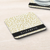 Leopard Print, Gold Leopard, Glitzer, Ihr Name Getränkeuntersetzer (Linke Seite)