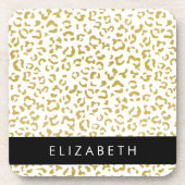 Leopard Print, Gold Leopard, Glitzer, Ihr Name Getränkeuntersetzer (Vorderseite)