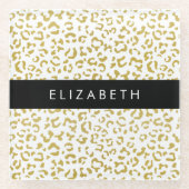 Leopard Print, Gold Leopard, Glitzer, Ihr Name Glasuntersetzer (Vorderseite)