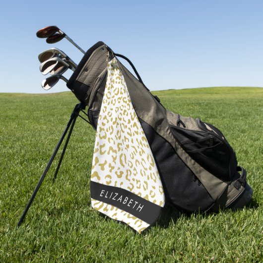 Leopard Print, Gold Leopard, Glitzer, Ihr Name Golfhandtuch (Gras)