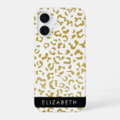 Leopard Print, Gold Leopard, Glitzer, Ihr Name iPhone 16 Hülle (Rückseite)