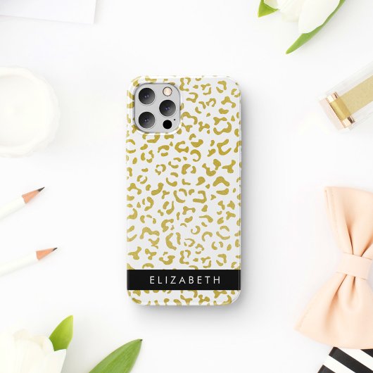 Leopard Print, Gold Leopard, Glitzer, Ihr Name iPhone 16 Hülle