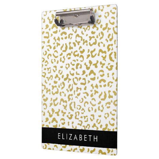 Leopard Print, Gold Leopard, Glitzer, Ihr Name Klemmbrett (Links)