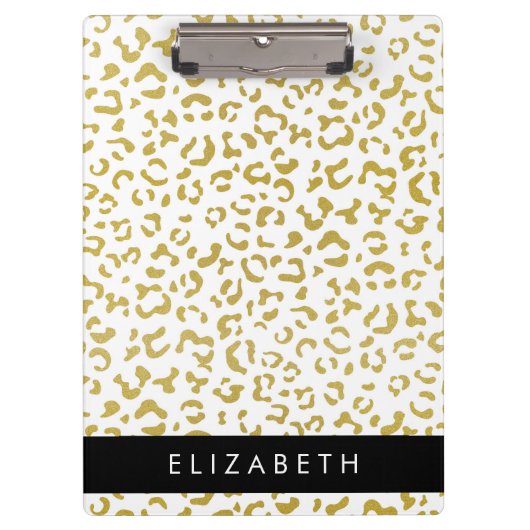Leopard Print, Gold Leopard, Glitzer, Ihr Name Klemmbrett (Vorderseite)