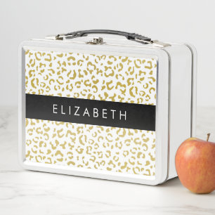 Leopard Print, Gold Leopard, Glitzer, Ihr Name Metall Brotdose