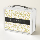 Leopard Print, Gold Leopard, Glitzer, Ihr Name Metall Brotdose (Rückseite)