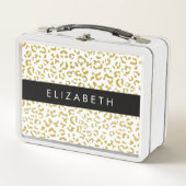 Leopard Print, Gold Leopard, Glitzer, Ihr Name Metall Brotdose (Vorderseite)