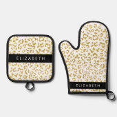 Leopard Print, Gold Leopard, Glitzer, Ihr Name Ofenhandschuh & Topflappen-Set (Vorderseite)