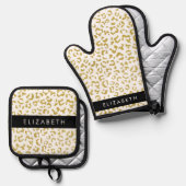 Leopard Print, Gold Leopard, Glitzer, Ihr Name Ofenhandschuh & Topflappen-Set (Vorderseite/Rückseite)