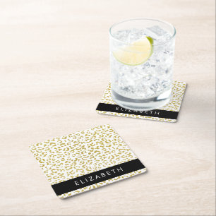 Leopard Print, Gold Leopard, Glitzer, Ihr Name Rechteckiger Pappuntersetzer