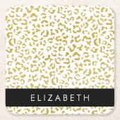 Leopard Print, Gold Leopard, Glitzer, Ihr Name Rechteckiger Pappuntersetzer (Vorderseite)