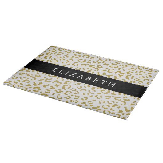 Leopard Print, Gold Leopard, Glitzer, Ihr Name Schneidebrett (Ecke)