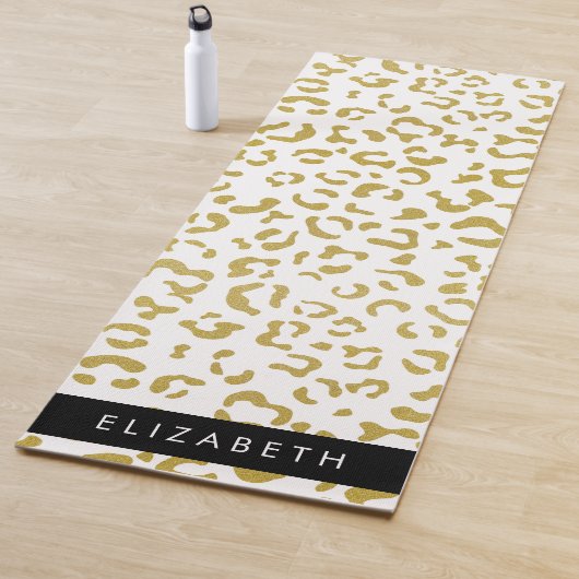 Leopard Print, Gold Leopard, Glitzer, Ihr Name Yogamatte (Beispiel)