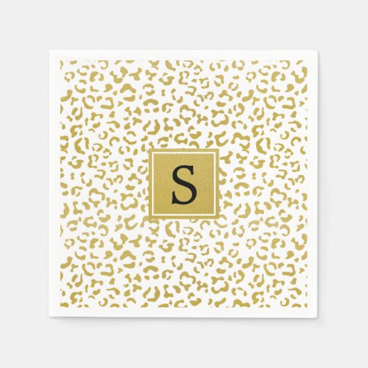 Leopard Print, Gold Leopard, Glitzer, Monogramm Serviette (Vorderseite)