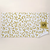 Leopard Print, Gold Leopard, Glitzer, Monogramm Strandtuch (Vorderseite)