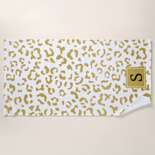 Leopard Print, Gold Leopard, Glitzer, Monogramm Strandtuch (Vorderseite)