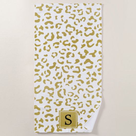 Leopard Print, Gold Leopard, Glitzer, Monogramm Strandtuch (Vorderseite)