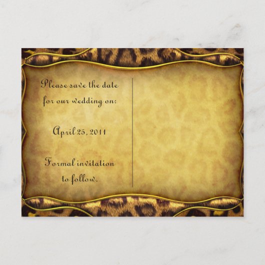 Leopard Print Gold Leopard Heads Save the Date Ankündigungspostkarte (Rückseite)