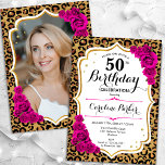 Leopard Print Gold Pink Foto 50. Geburtstag Einladung<br><div class="desc">Elegante weibliche 50. Geburtstagseinladung mit Ihrem Foto auf der Kartenrückseite. Glam-Design mit tierischem Leopardenprint und Imitaten Glitzer Gold. Enthält Hot-Rosa-Rose,  Skript-Schriftart und Konfetti. Ideal für ein stilvolles Party für Erwachsene. Personalisieren Sie Ihre persönlichen Daten. Kann für jedes Alter angepasst werden! Gedruckte Zazzle Einladungen oder Sofortdownload digitalen druckbaren Vorlage.</div>