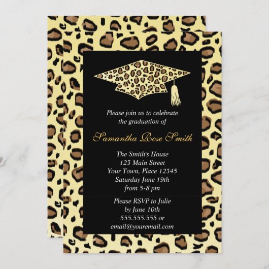 Leopard Print Graduation Party Einladung (Vorne/Hinten)