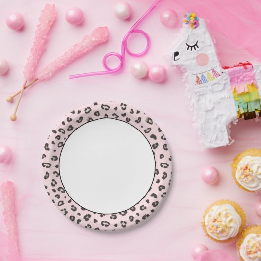 Leopard Print grau und schwarz auf Rosa Pappteller (Party)