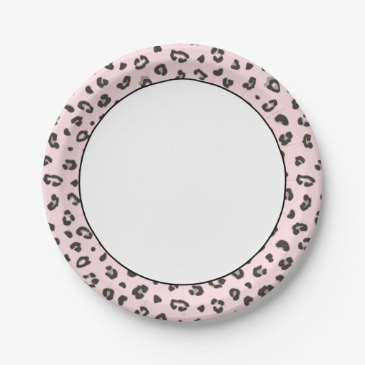 Leopard Print grau und schwarz auf Rosa Pappteller (Vorderseite)