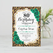 Leopard Print Green Gold 80. Geburtstag Einladung (Stehend Vorderseite)