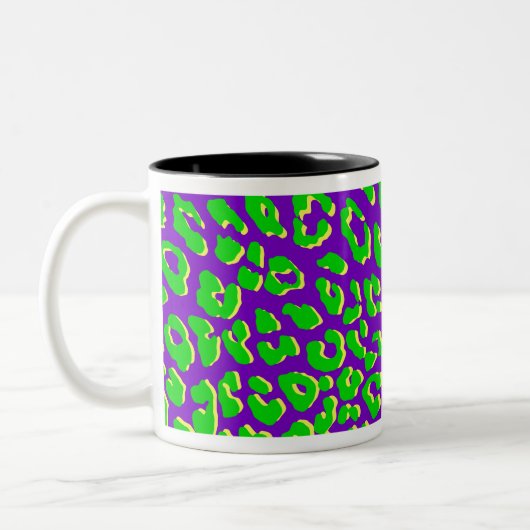 Leopard Print Green Lila Gelb Zweifarbige Tasse (Links)