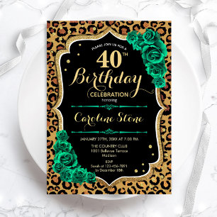 Leopard Print Green Rose 40. Geburtstag Einladung