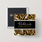 Leopard Print Hair Salon Name Abzeichen Button (Vorne & Hinten)