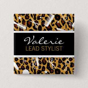 Leopard Print Hair Salon Name Abzeichen Button