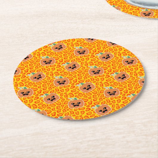 Leopard print Halloween pattern Runder Pappuntersetzer (Angewinkelt)