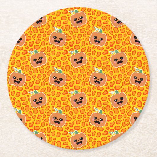 Leopard print Halloween pattern Runder Pappuntersetzer (Vorderseite)