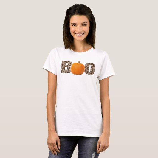 Leopard Print Halloween Pumpkin Boo Kostüm Kinder T-Shirt (Vorne ganz)