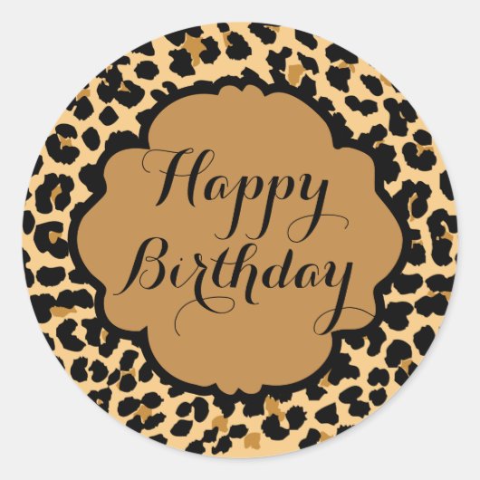 Leopard Print Happy Birthday Stickers (Vorderseite)