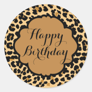 Leopard Print Happy Birthday Stickers