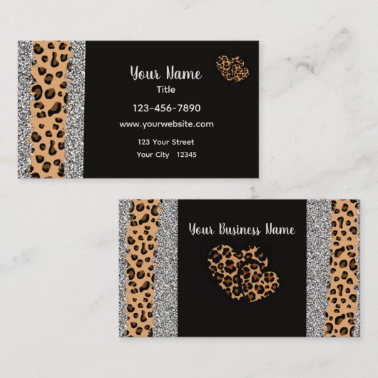 Leopard Print Heart Visitenkarte (Vorne/Hinten)
