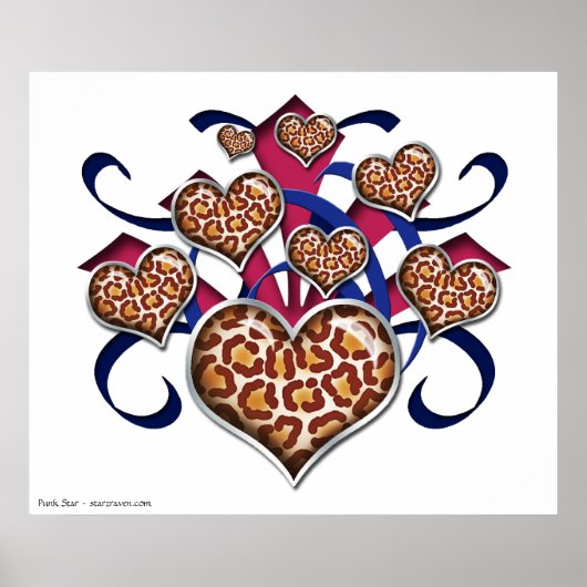 Leopard Print Hearts Pink & Blue Burst Poster (Vorne)