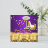 Leopard Print & Heelses Lila 50 & Fabulous Einladung (Stehend Vorderseite)