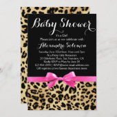 Leopard Print Hot Pink Bow Girl Babydusche Einladung (Vorne/Hinten)