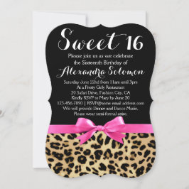 Leopard Print Hot Pink Bow Sweet 16. Geburtstag Einladung