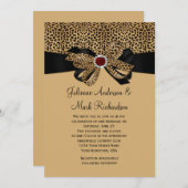 Leopard Print IMITATE Ruby Diamonds Ribbon Wedding Einladung (Vorne/Hinten)