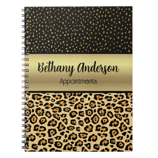 Leopard Print, Imitats Gold Personalisiert Noteboo Notizblock (Vorderseite)