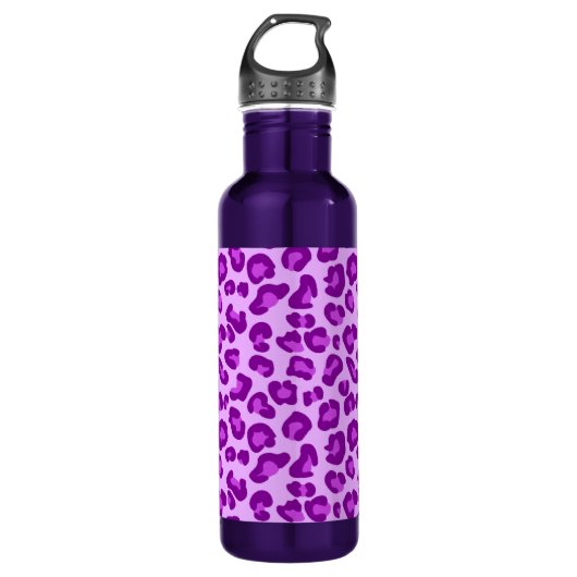 Leopard Print in Deep Lila und Lavendel Edelstahlflasche (Vorderseite)