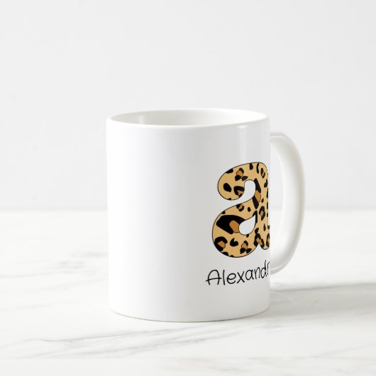 Leopard Print Initial a Lowercase and Name Kaffeetasse (VorderseiteRechts)