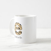 Leopard Print Initial e Lowercase und Name Kaffeetasse (Vorderseite Links)