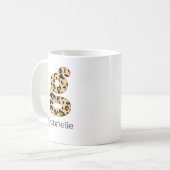 Leopard Print Initial g Lowercase und Name Kaffeetasse (Vorderseite Links)