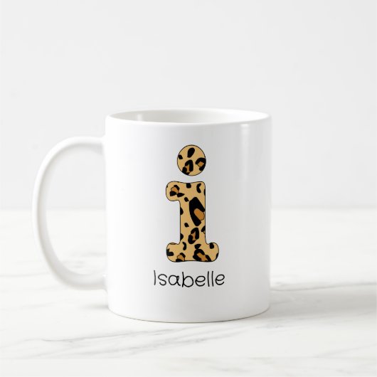 Leopard Print Initial i Lowercase und Name Kaffeetasse (Links)