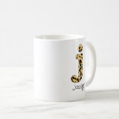 Leopard Print Initial j Lowercase und Name Kaffeetasse (VorderseiteRechts)