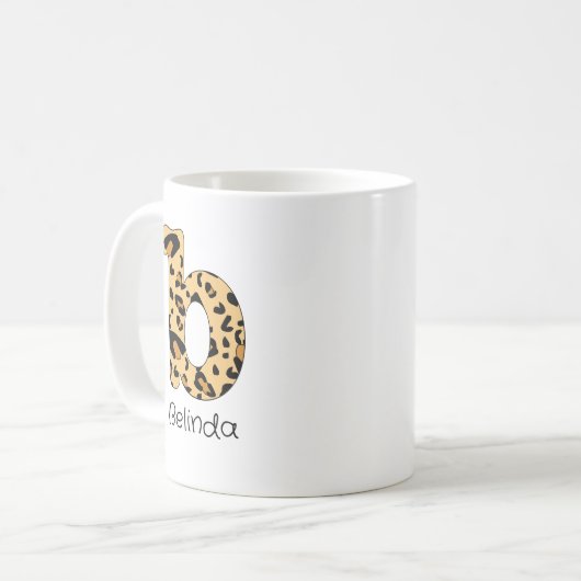 Leopard Print Initial Lowercase b und Name Kaffeetasse (Vorderseite Links)